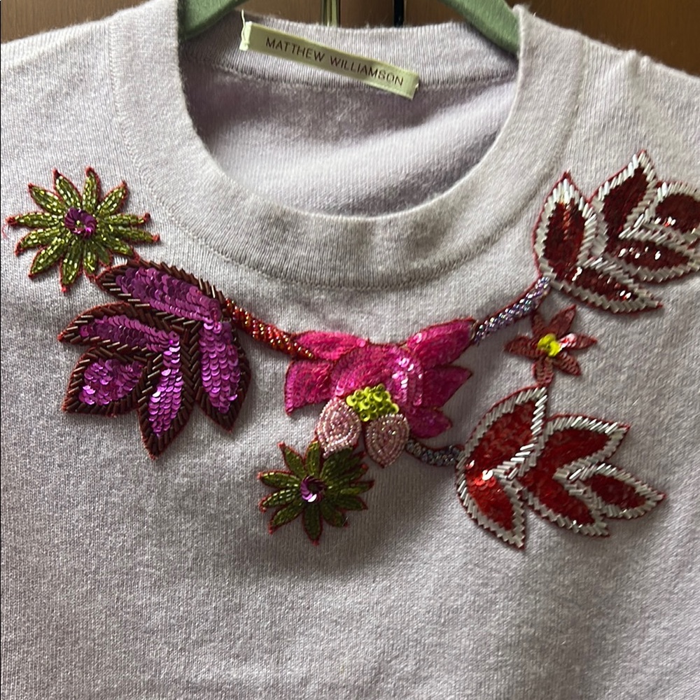 Matthew Williamson Lilac Sweater with Sequin Floral Design
